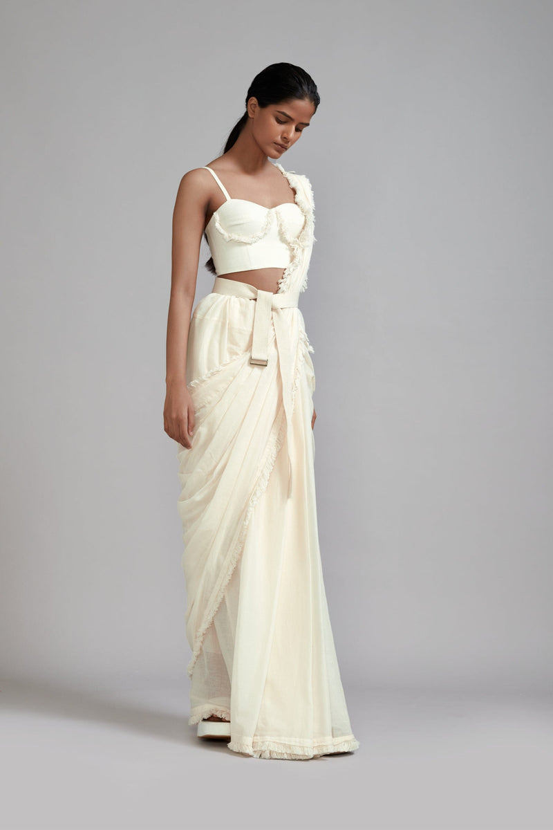 Mati Outfit Sets Off-White Saree & Fringed Corset Set (2 PCS)