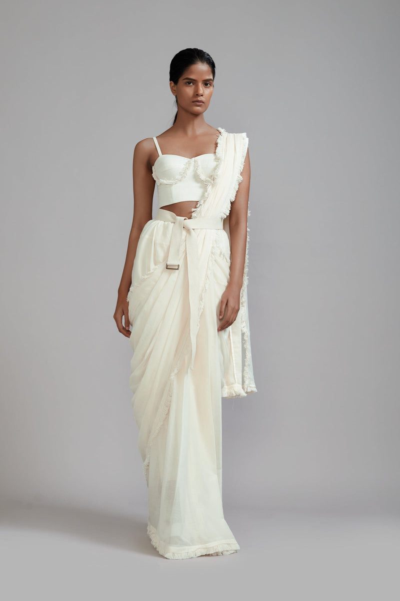 Mati Outfit Sets Off-White Saree & Fringed Corset Set (2 PCS)