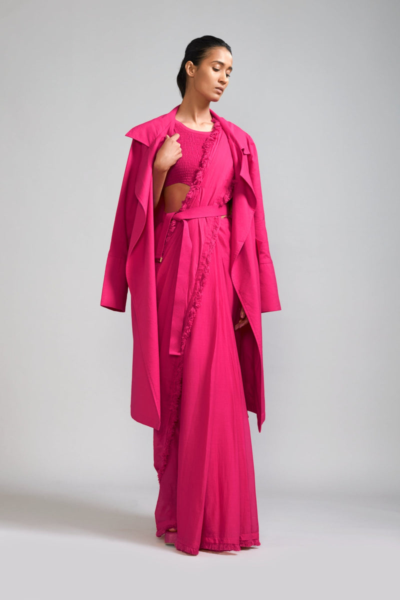 Mati Outfit Sets Pink Fringed Saree-Bodysuit-Jacket Set (3 PCS)