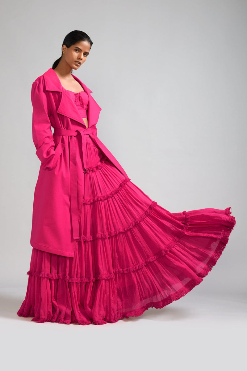 Mati Outfit Sets Pink Fringed Tiered Lehenga Jacket Set (3 PCS)