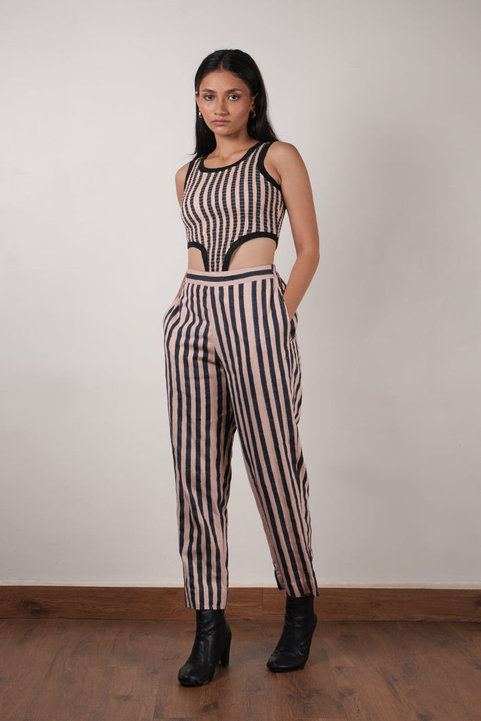 Mati Outfit Sets Pink with Charcoal Block Printed Smocked Bodysuit & Pant Set (2 PCS)