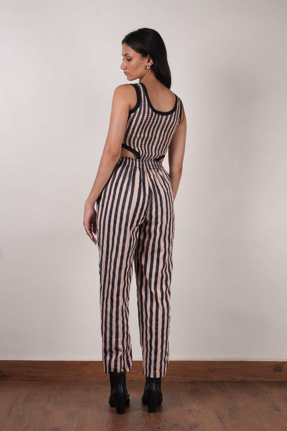 Mati Outfit Sets Pink with Charcoal Block Printed Smocked Bodysuit & Pant Set (2 PCS)