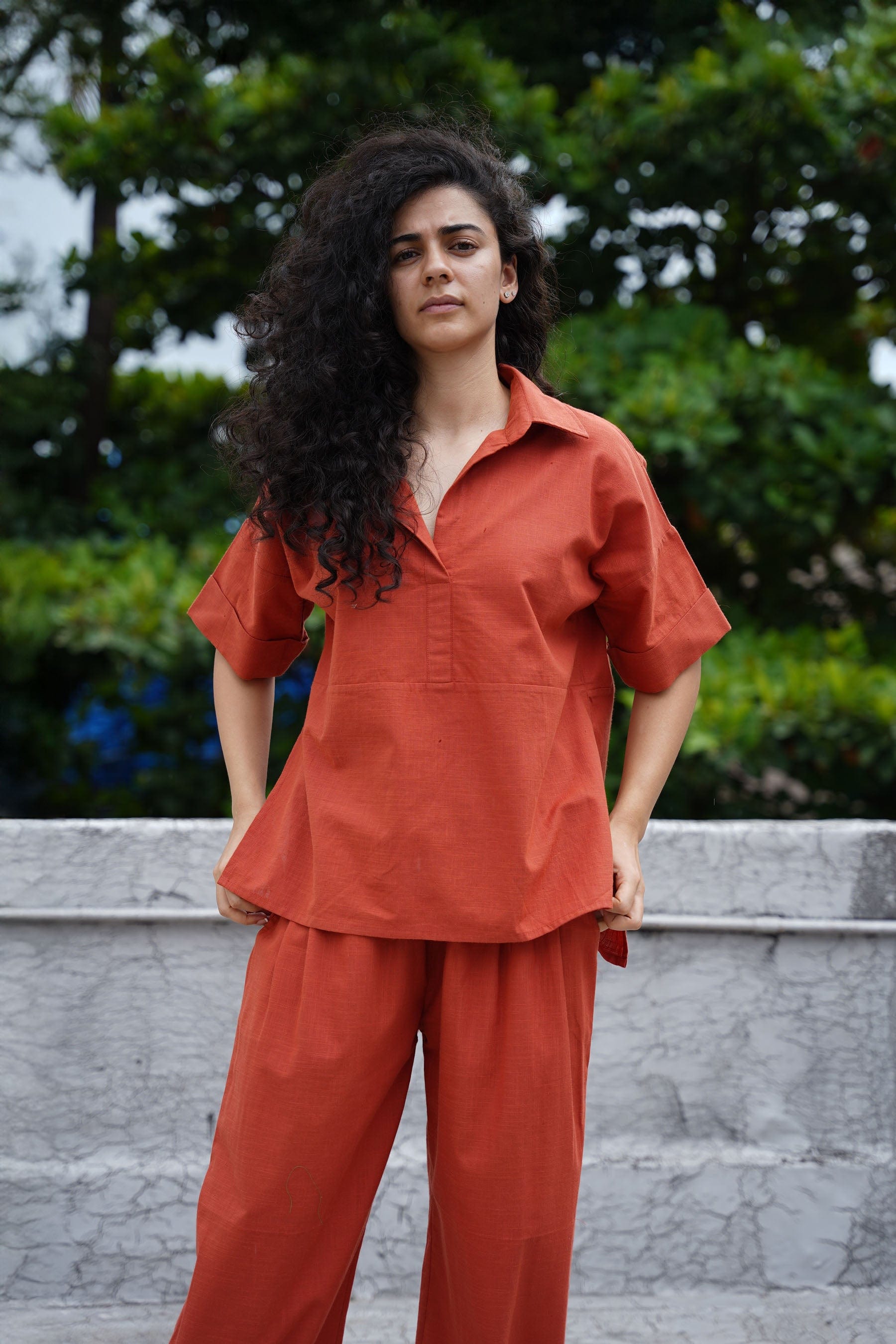 Mati Outfit Sets Rust Ekin Shirt & Hera Cotton Co-Ord Set (2 PCS)