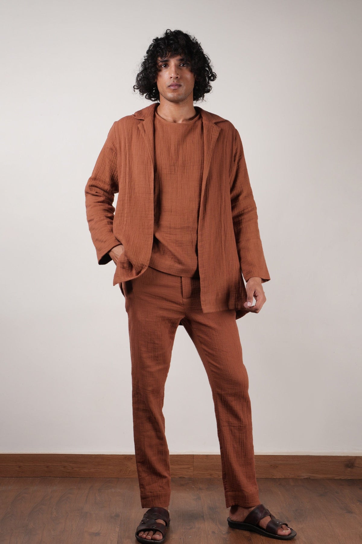 Men's Brown Crush T-Shirt, Pants Jacket Set (3 PCS)