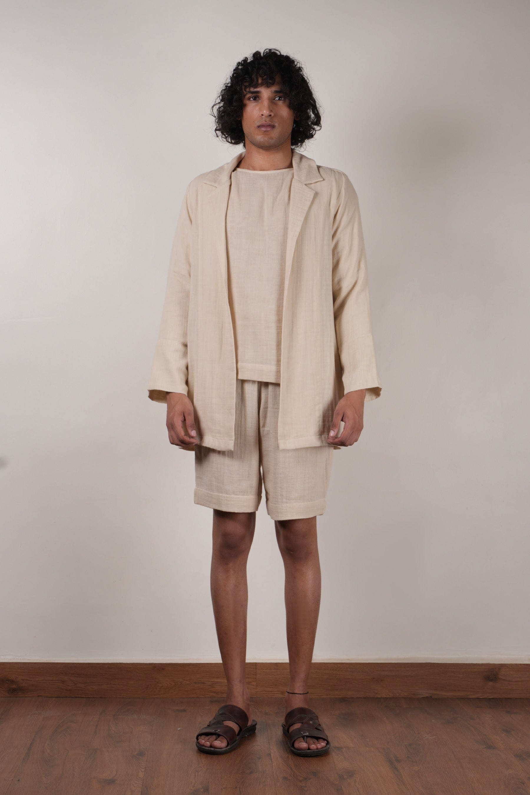 Mati Outfit Sets S Men's Cream Crush T-Shirt, Shorts & Jacket Set (3 PCS)