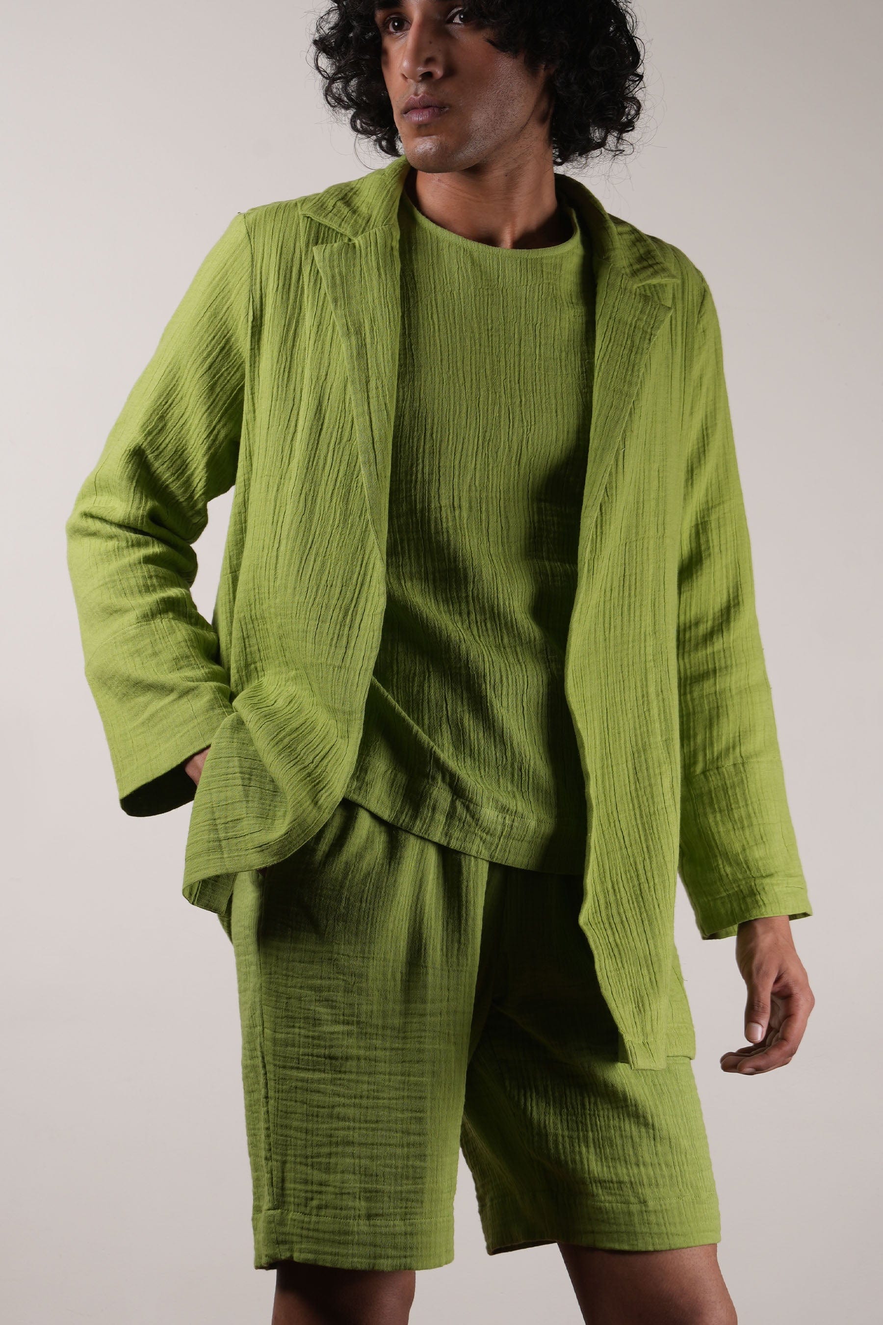 Mati Outfit Sets S Men's Green Crush T-Shirt, Shorts & Jacket Set (3 PCS)