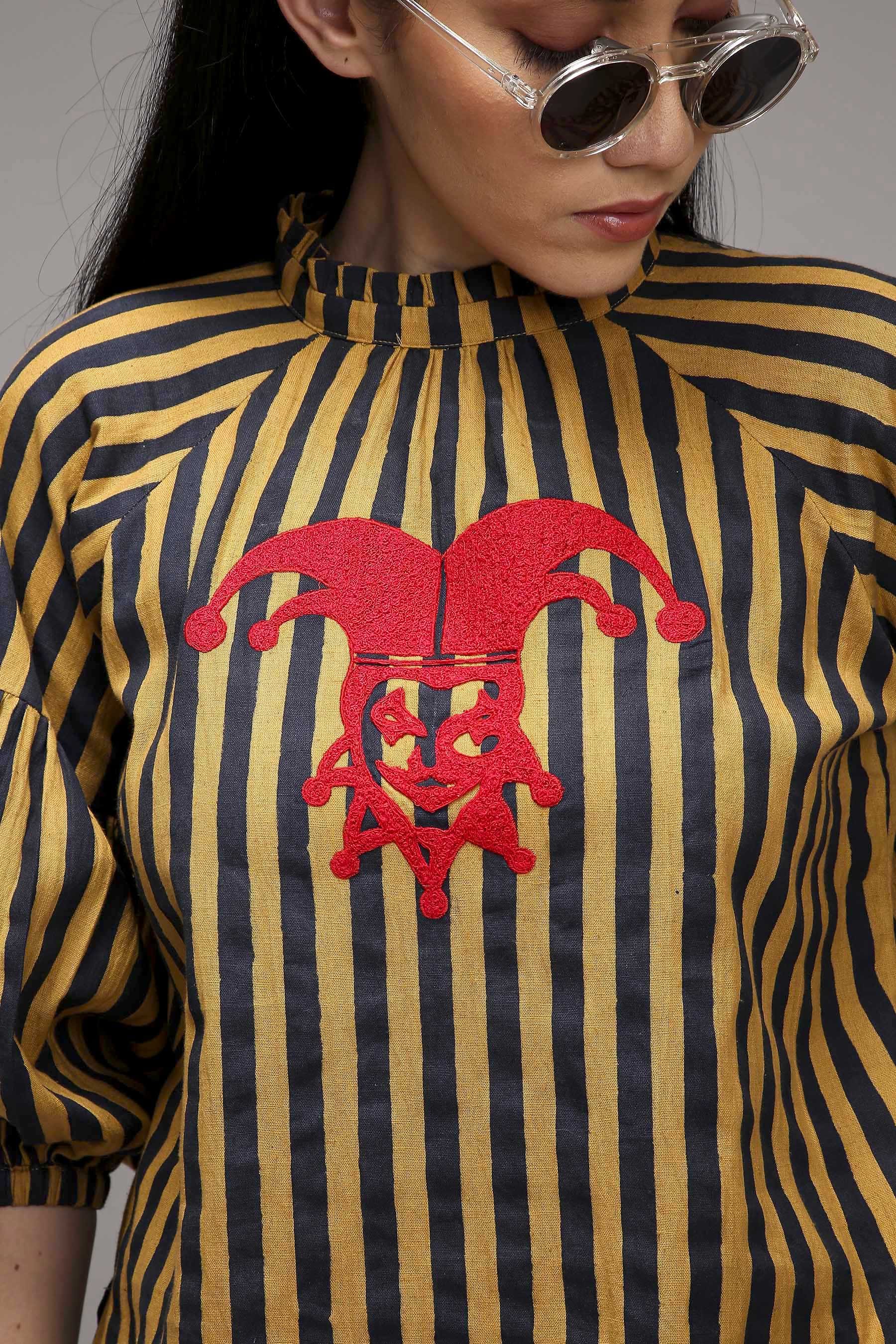 Mati Outfit Sets Tan-Brown Blue Striped Big Joker Tunic Set (2 PCS)