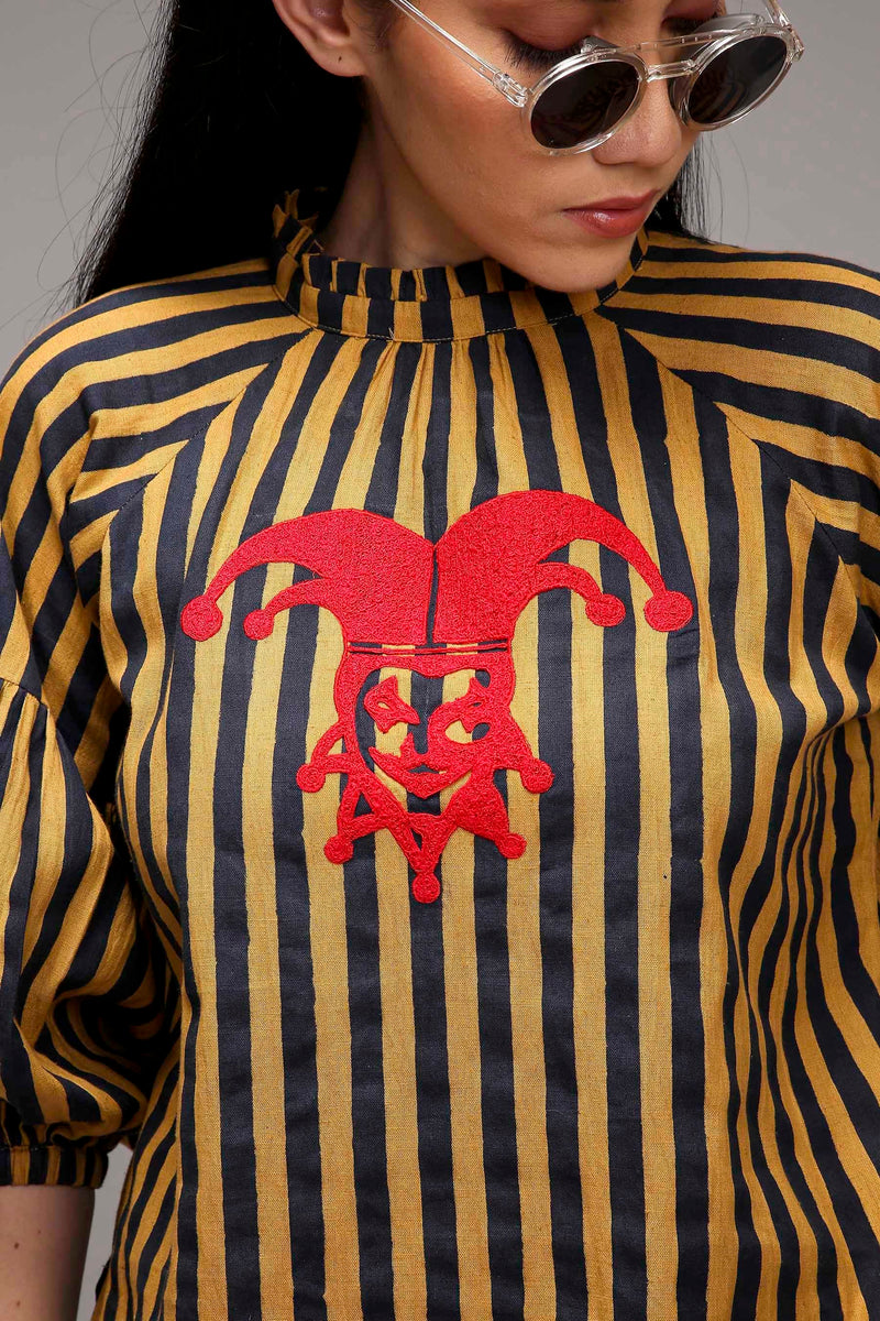 Mati Outfit Sets Tan-Brown Blue Striped Big Joker Tunic Set (2 PCS)