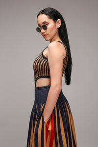 Mati Outfit Sets Tan-Brown Bodysuit Dual Striped Skirt Set (2 PCS)