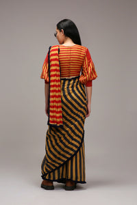 Mati Outfit Sets Tan-Brown Crop Top & Dual Striped Saree Set (2 PCS)