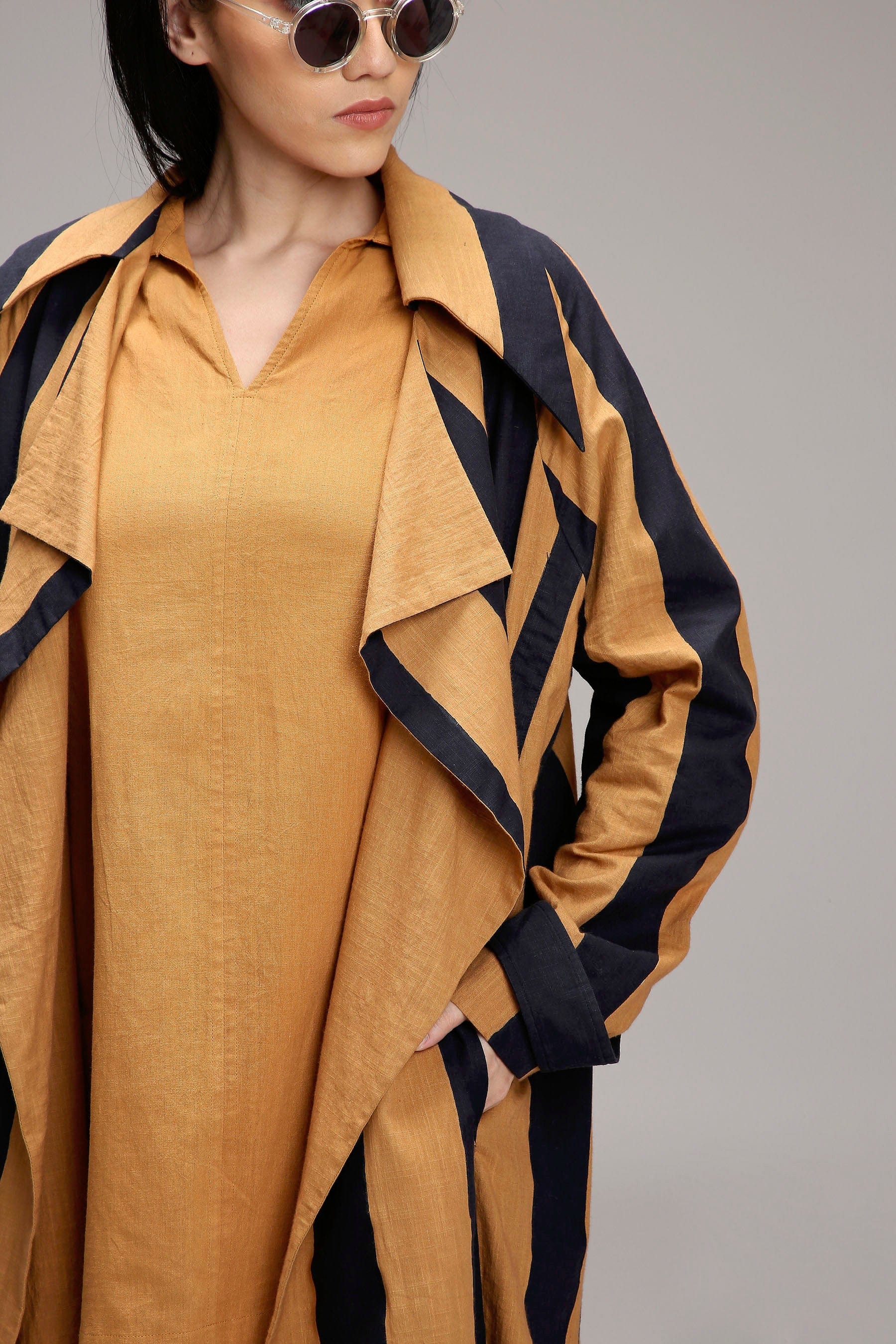 Mati Outfit Sets Tan-Brown Jacket & A-Line Shift Dress Set (2 PCS)