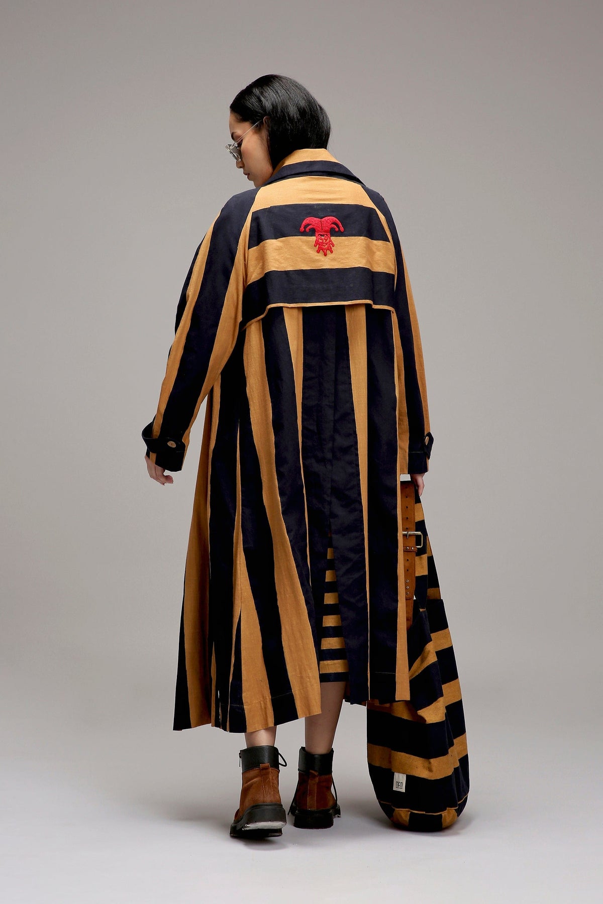 Mati Outfit Sets Tan-Brown Red & Blue Dual Stripe Dress Jacket Set (2 PCS)