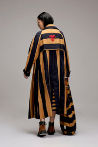 Mati Outfit Sets Tan-Brown Red & Blue Dual Stripe Dress Jacket Set (2 PCS)