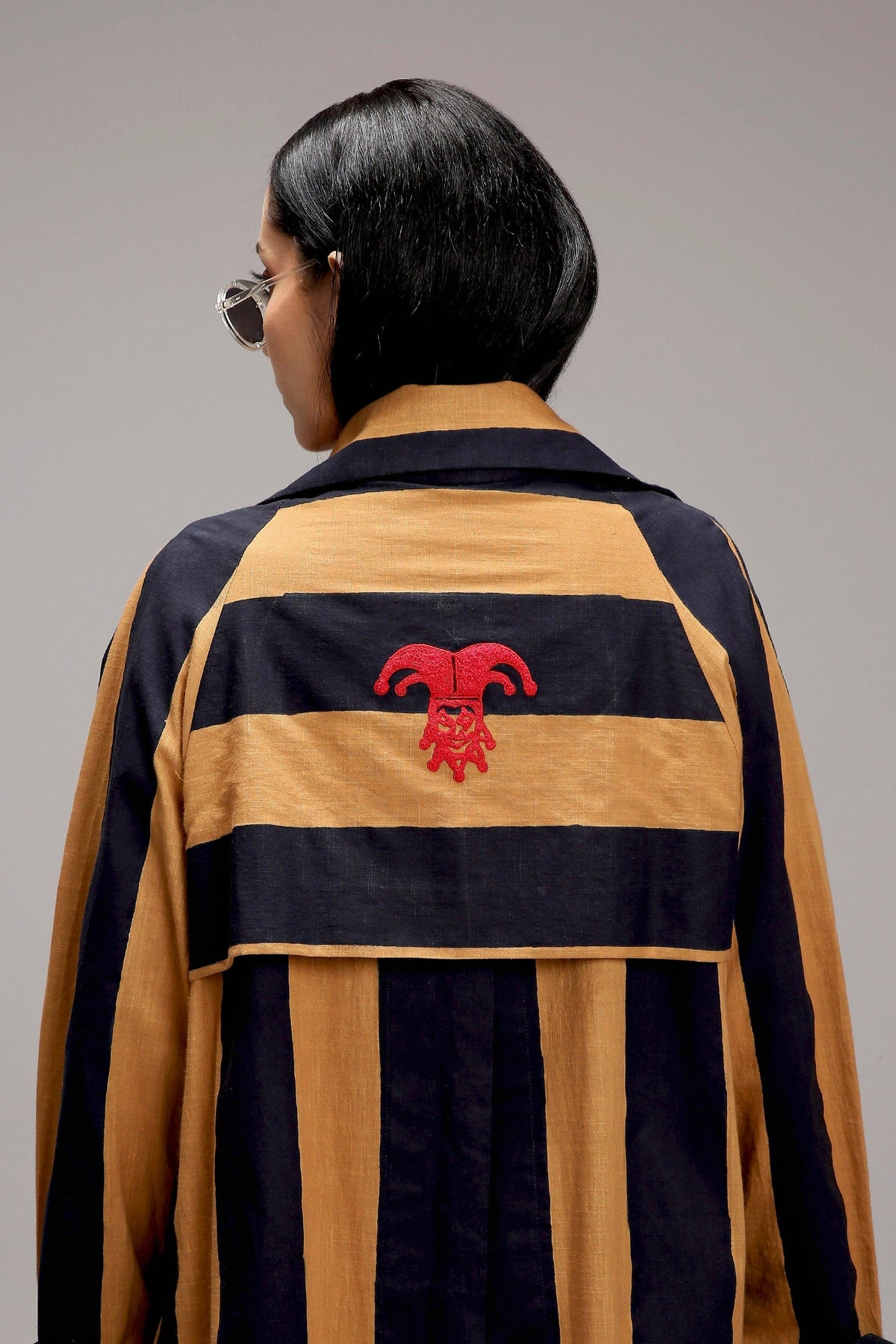 Mati Outfit Sets Tan-Brown Red & Blue Dual Stripe Dress Jacket Set (2 PCS)