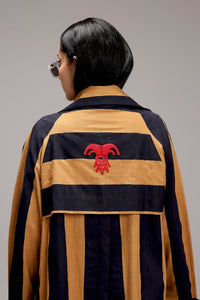 Mati Outfit Sets Tan-Brown Red & Blue Dual Stripe Dress Jacket Set (2 PCS)