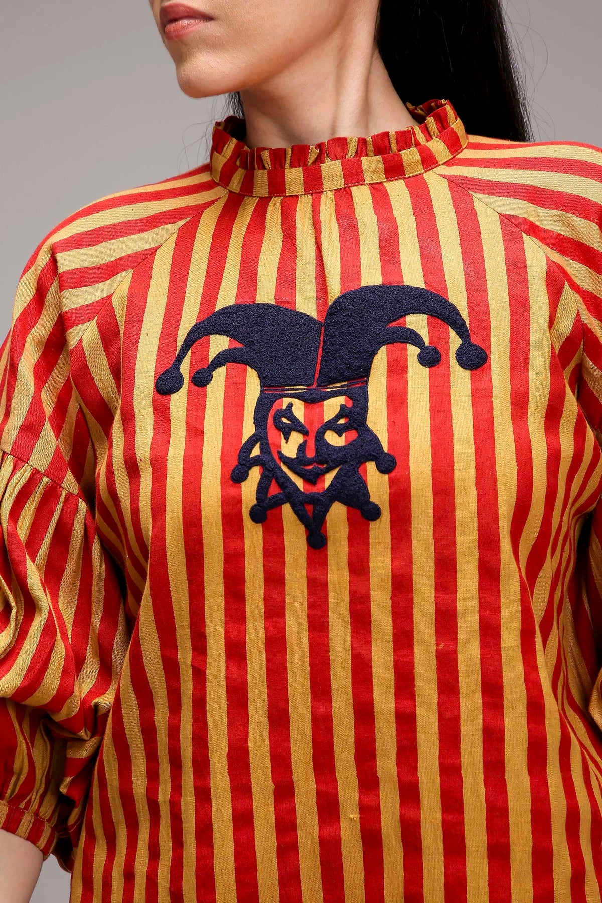 Mati Outfit Sets Tan-Brown Red Striped Big Joker Tunic Set (2 PCS)