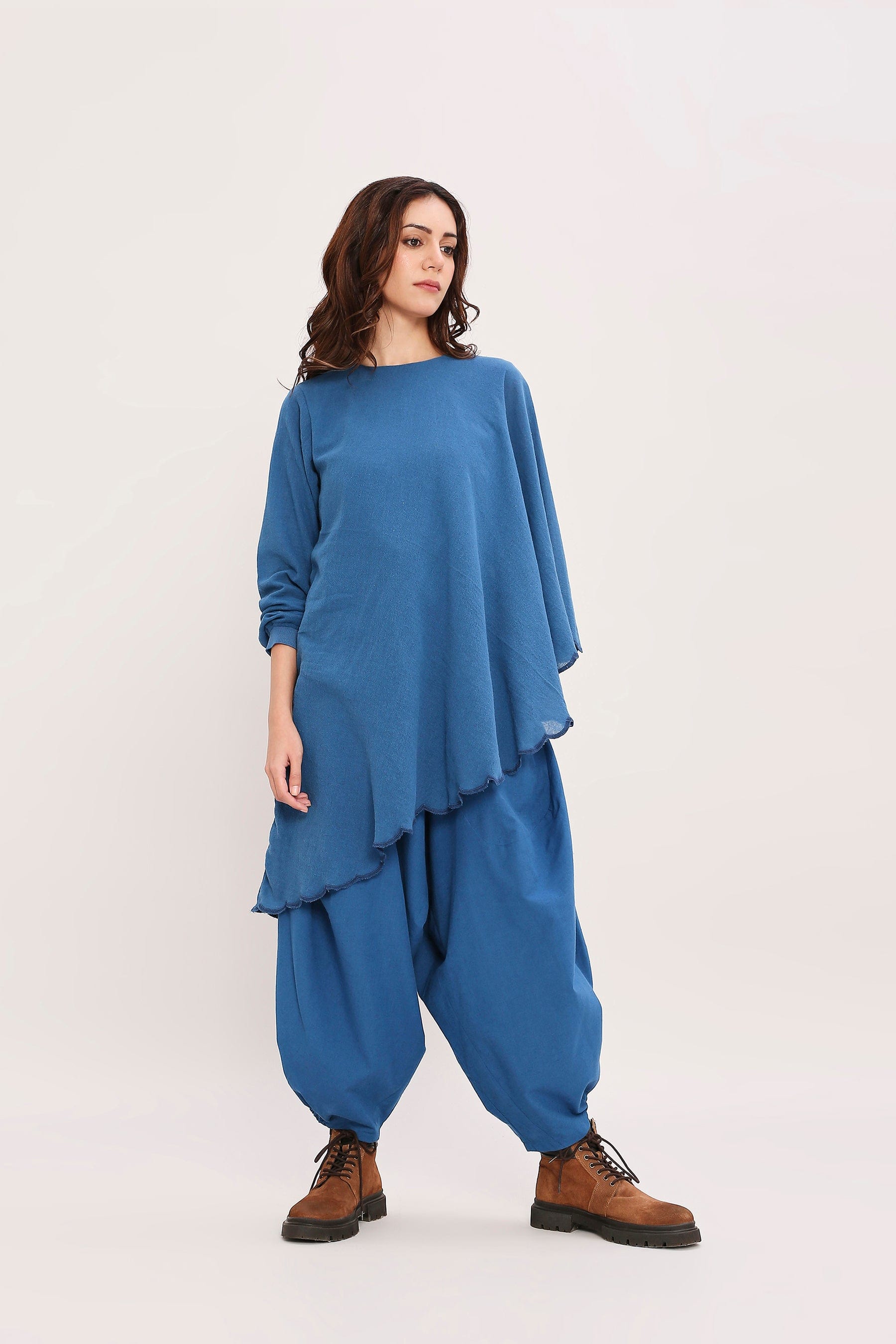 Mati Outfit Sets XS Blue Ribbed Scallop Tunic Set (2 PCS)