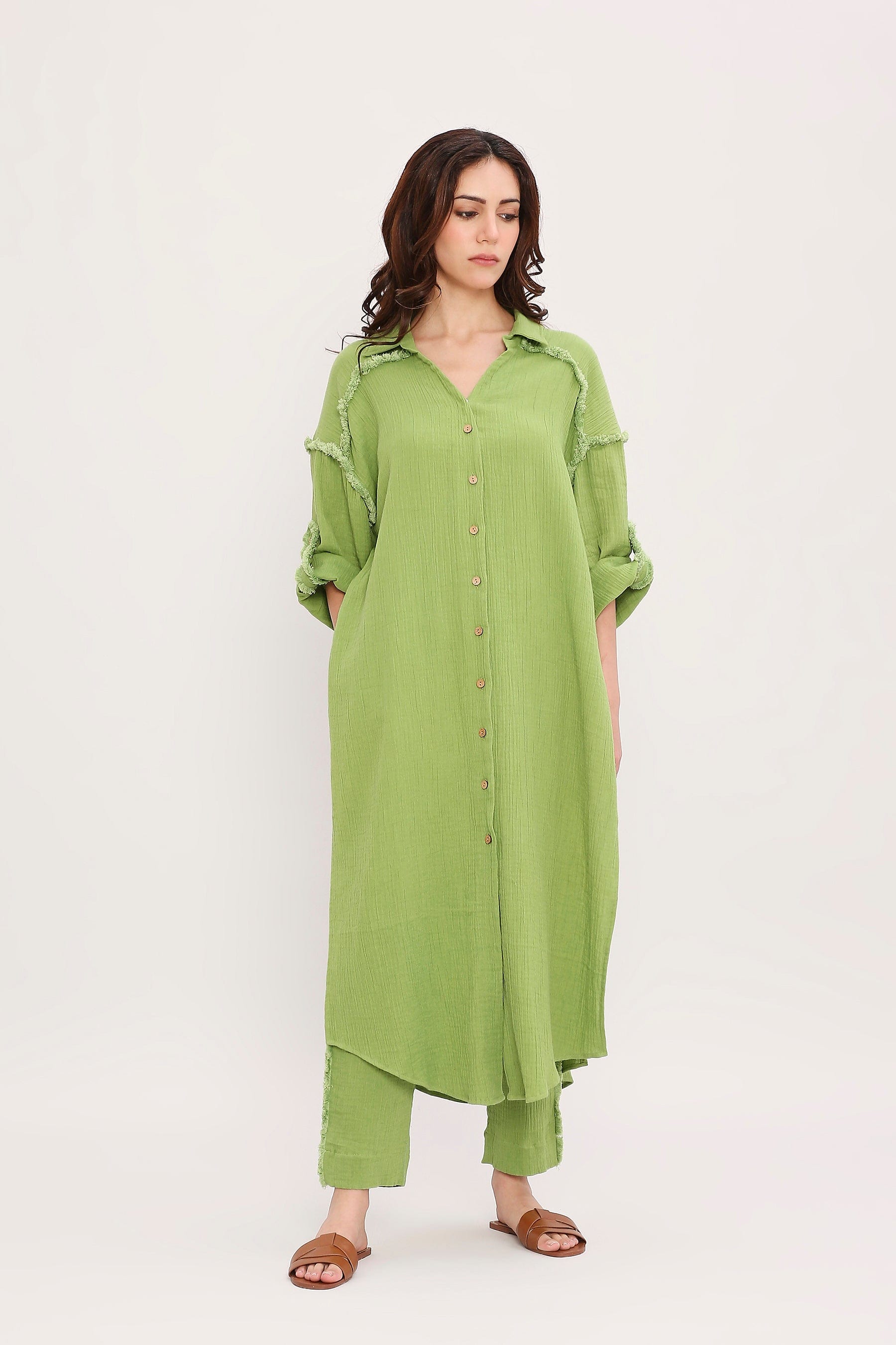 Mati Outfit Sets XS Coco Green Fringed Shirt Set (2 PCS)