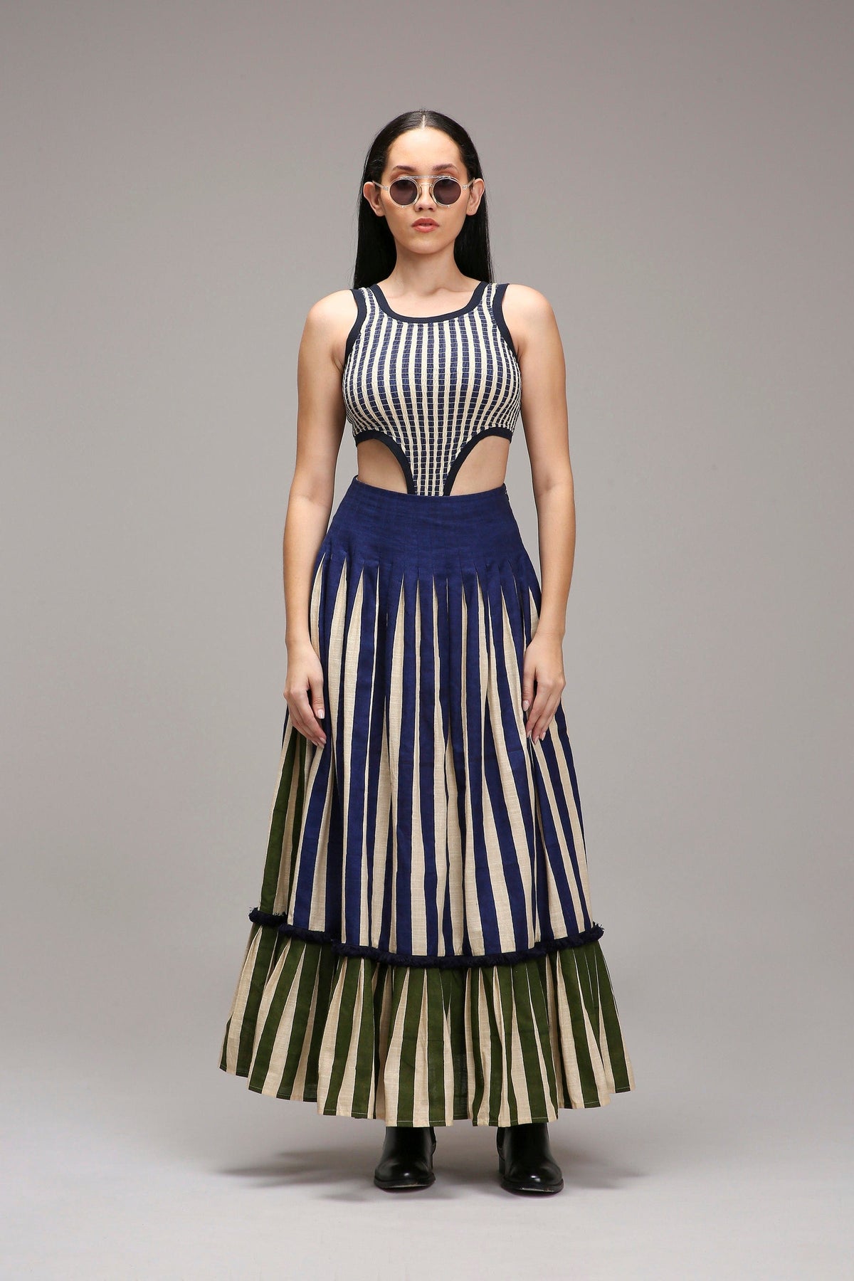 Mati Outfit Sets XS Egg-Shell Bodysuit Dual Striped Skirt Set (2 PCS)