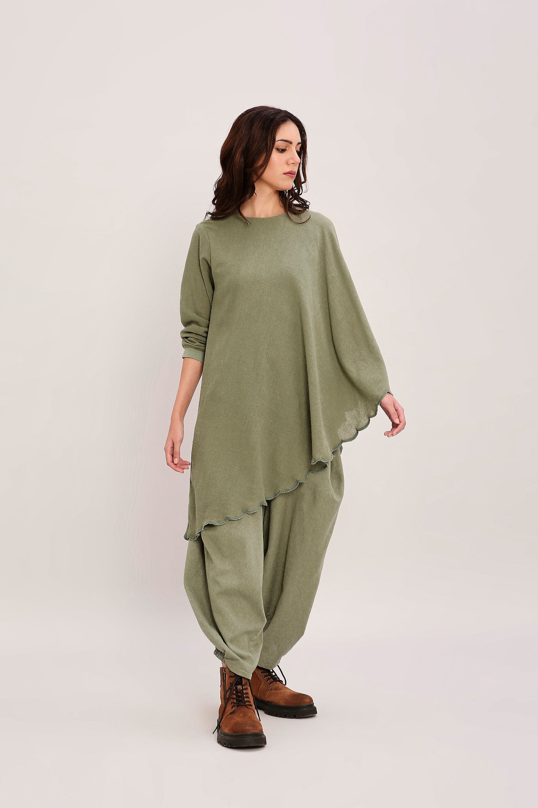 Mati Outfit Sets XS Green Ribbed Scallop Tunic Set (2 PCS)