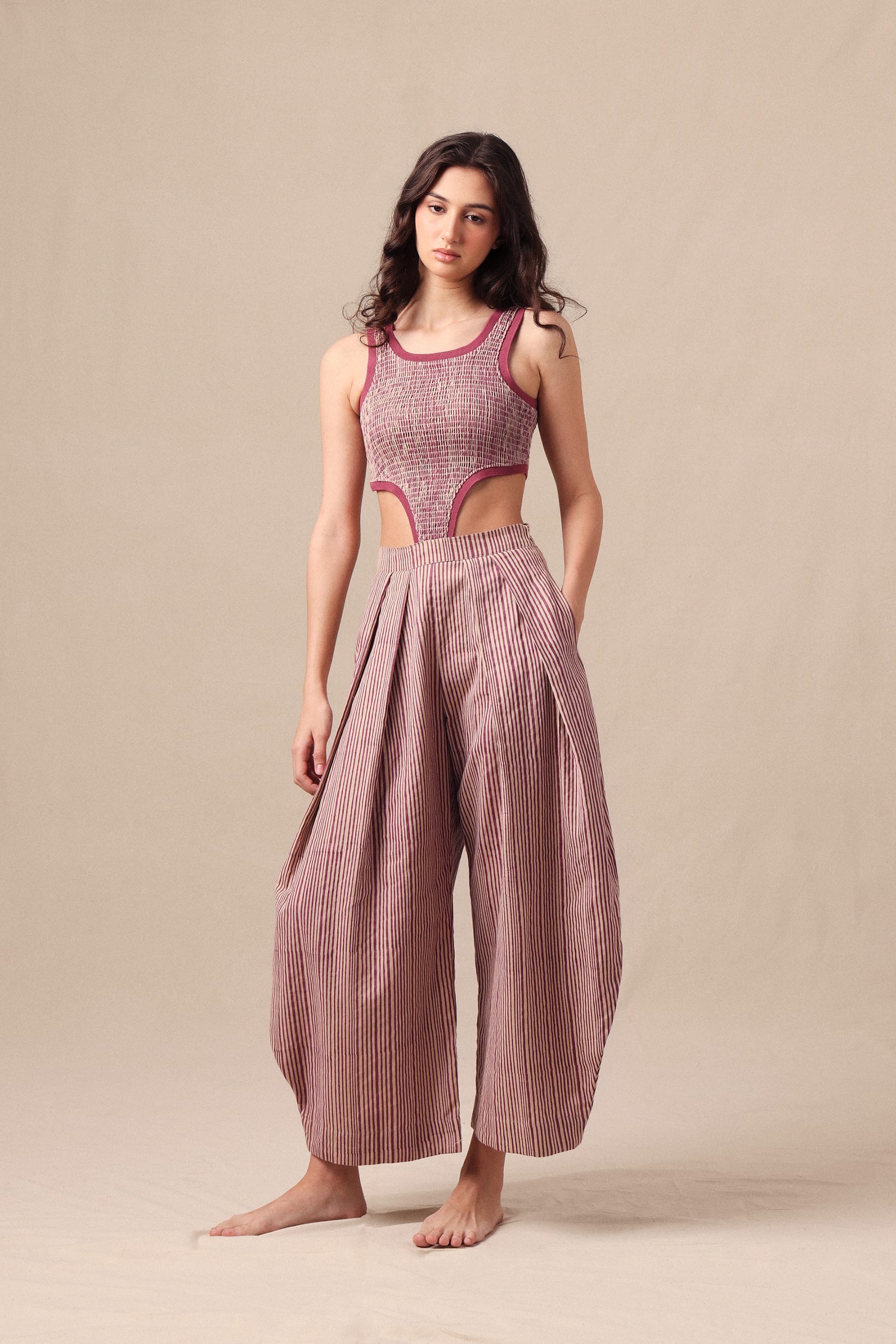 Mati Outfit Sets XS Mauve Striped Bodysuit & Barrel Pants Co-Ord Set (2 PCS)