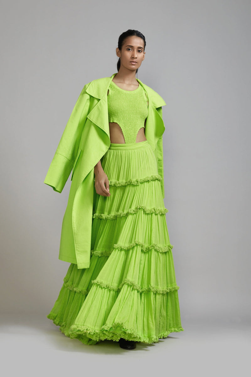 Mati Outfit Sets XS Neon Green Bodysuit-Lehenga-Jacket Set (3 PCS)