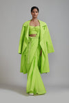 Mati Outfit Sets XS Neon Green Fringed Saree-Corset-Jacket Set (3 PCS)