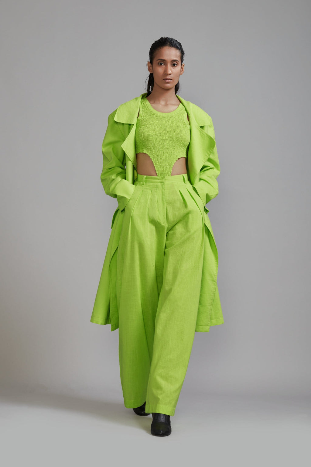 Mati Outfit Sets XS Neon Green Trench Jacket Set (3 PCS)