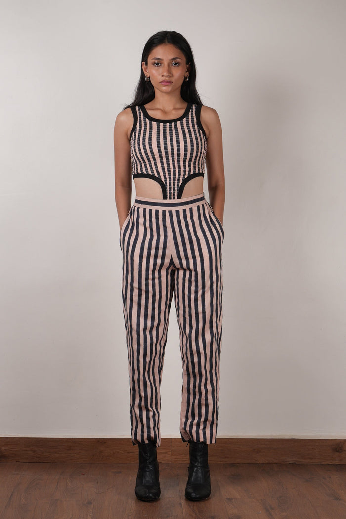 Mati Outfit Sets XS Pink with Charcoal Block Printed Smocked Bodysuit & Pant Set (2 PCS)