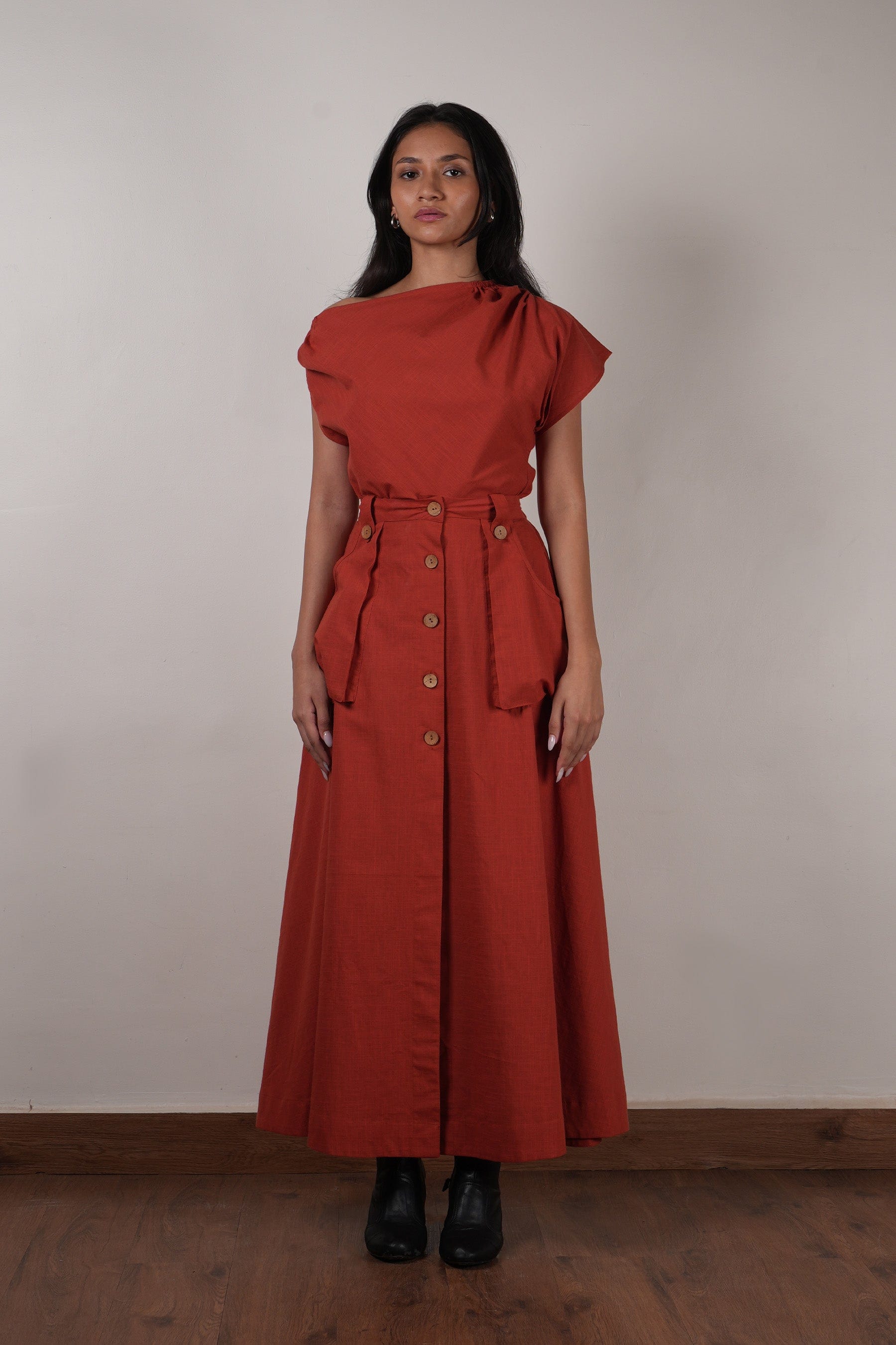 Mati Outfit Sets XS Rust One-Shoulder Set (2 PCS)