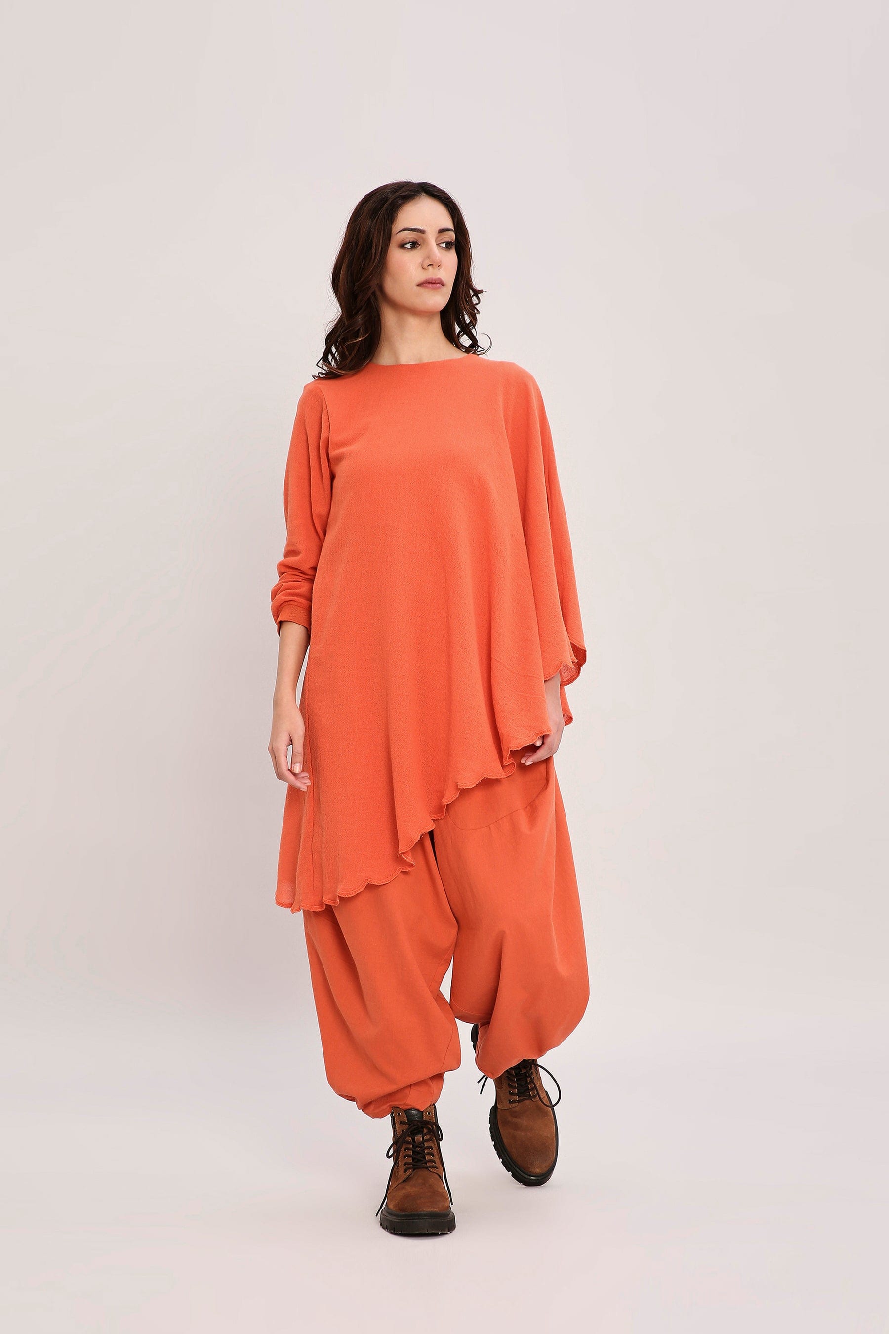 Mati Outfit Sets XS Rust Ribbed Scallop Tunic Set (2 PCS)