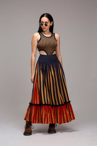 Mati Outfit Sets XS Tan-Brown Bodysuit Dual Striped Skirt Set (2 PCS)