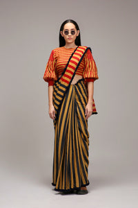 Mati Outfit Sets XS Tan-Brown Crop Top & Dual Striped Saree Set (2 PCS)