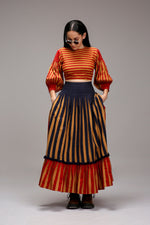 Mati Outfit Sets XS Tan-Brown Striped Crop Top & Skirt Set (2 PCS)