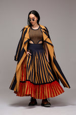 Mati Outfit Sets XS Tan-Brown Trench Bodysuit Dual Striped Skirt Set (3 PCS)