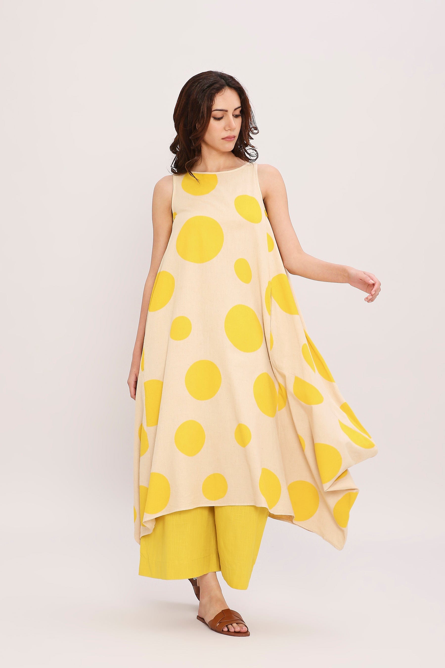 Mati Outfit Sets XS Yellow Hand Block Printed Polka Vari Co-Ord Set (2 PCS)