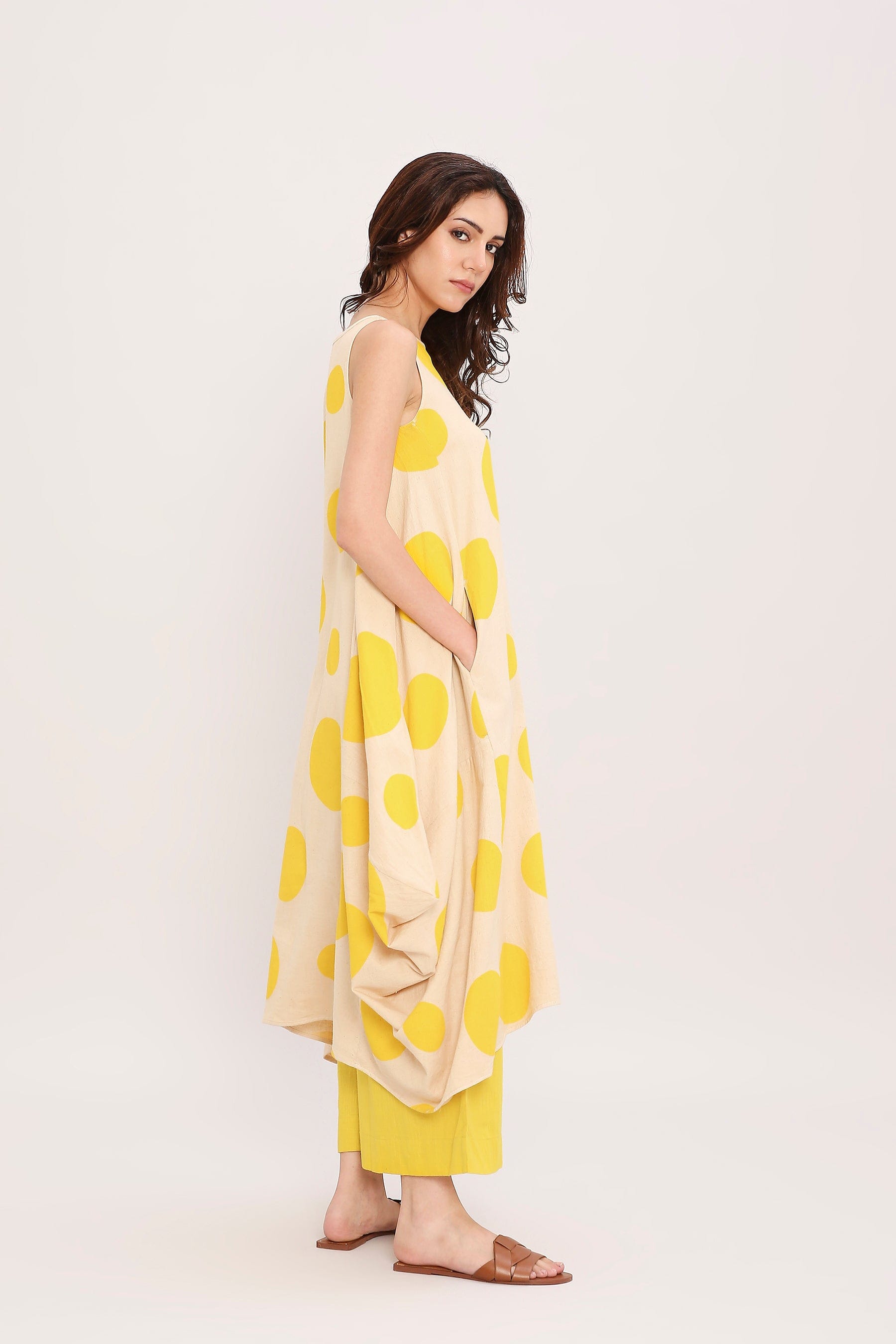 Mati Outfit Sets Yellow Hand Block Printed Polka Vari Co-Ord Set (2 PCS)