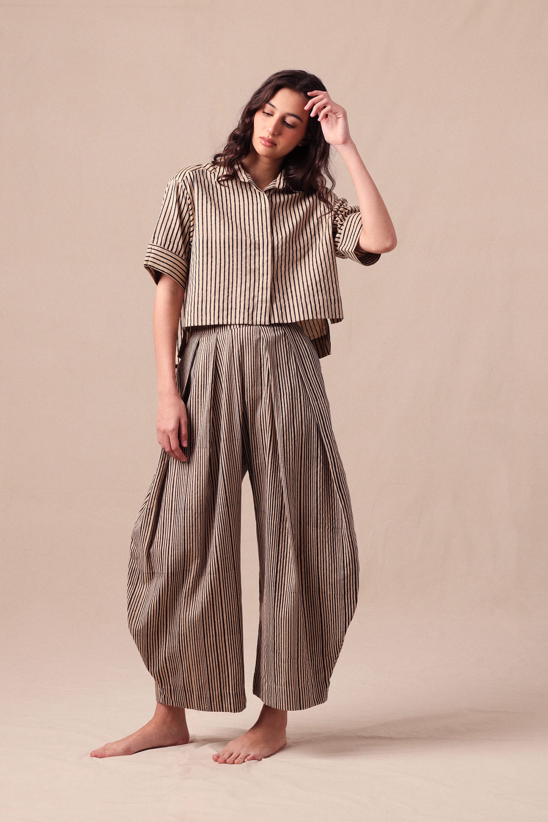 Mati Pants Charcoal Striped Barrel Pants