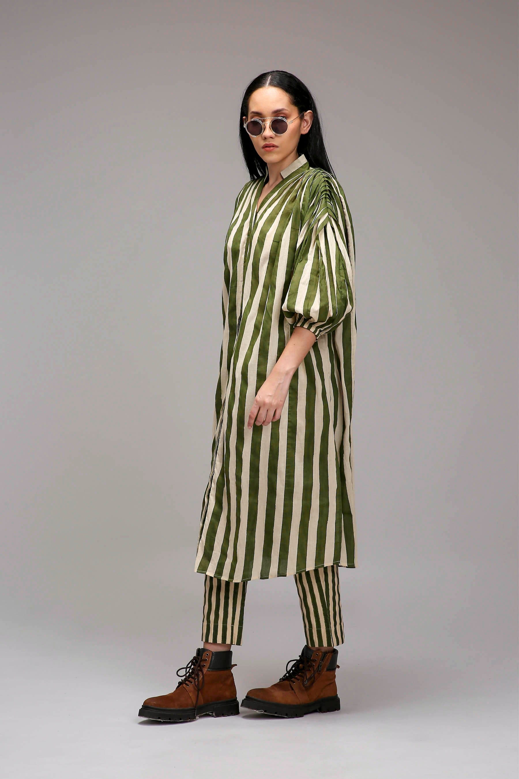 Mati Pants Egg-Shell Green Striped SE Pant