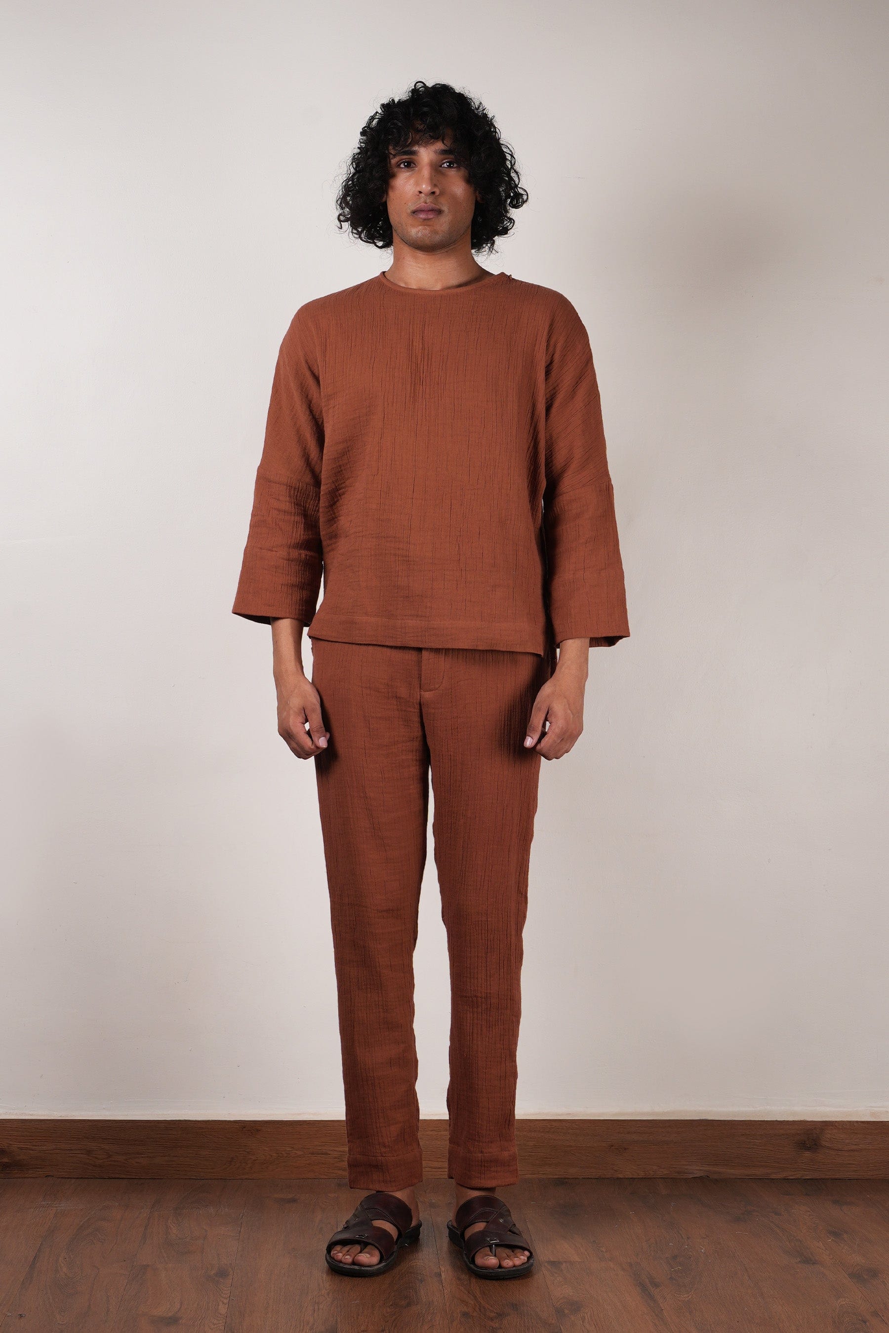 Mati PANTS S Men's Crush Cotton Brown Pants