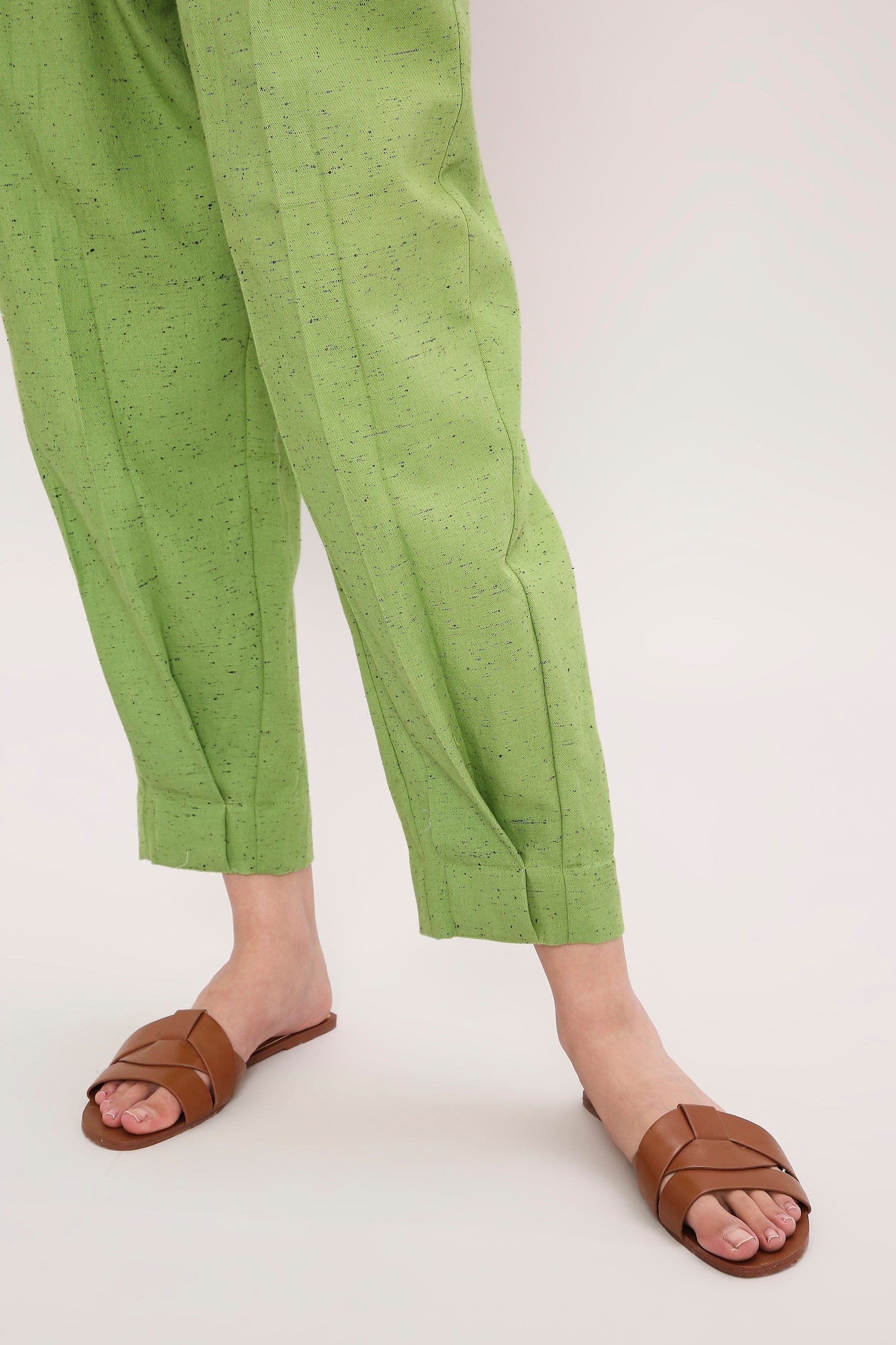 Mati Pants XS Green Textured Cotton Dotted Pants