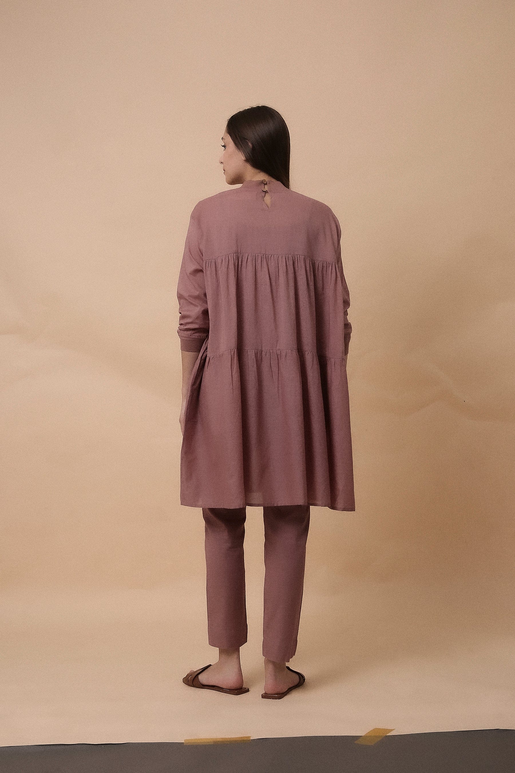 Handwoven cotton Rib Vena maxi dress co-ord set in blush with rib detailing, by MATI India