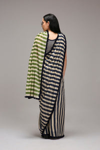 Mati SAREE Egg-Shell Blue Green Dual Striped Saree