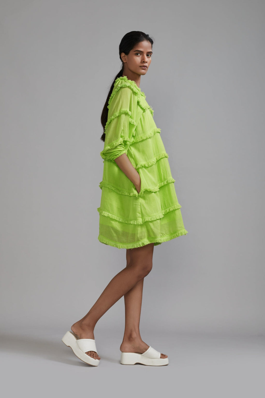 Mati Separates Neon Green Fringed Short Dress