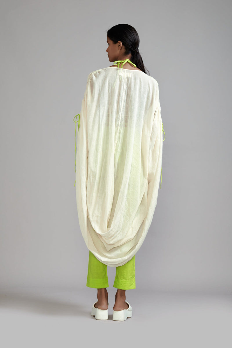 Mati Separates Off-White with Neon Green Gathered Cowl Tunic