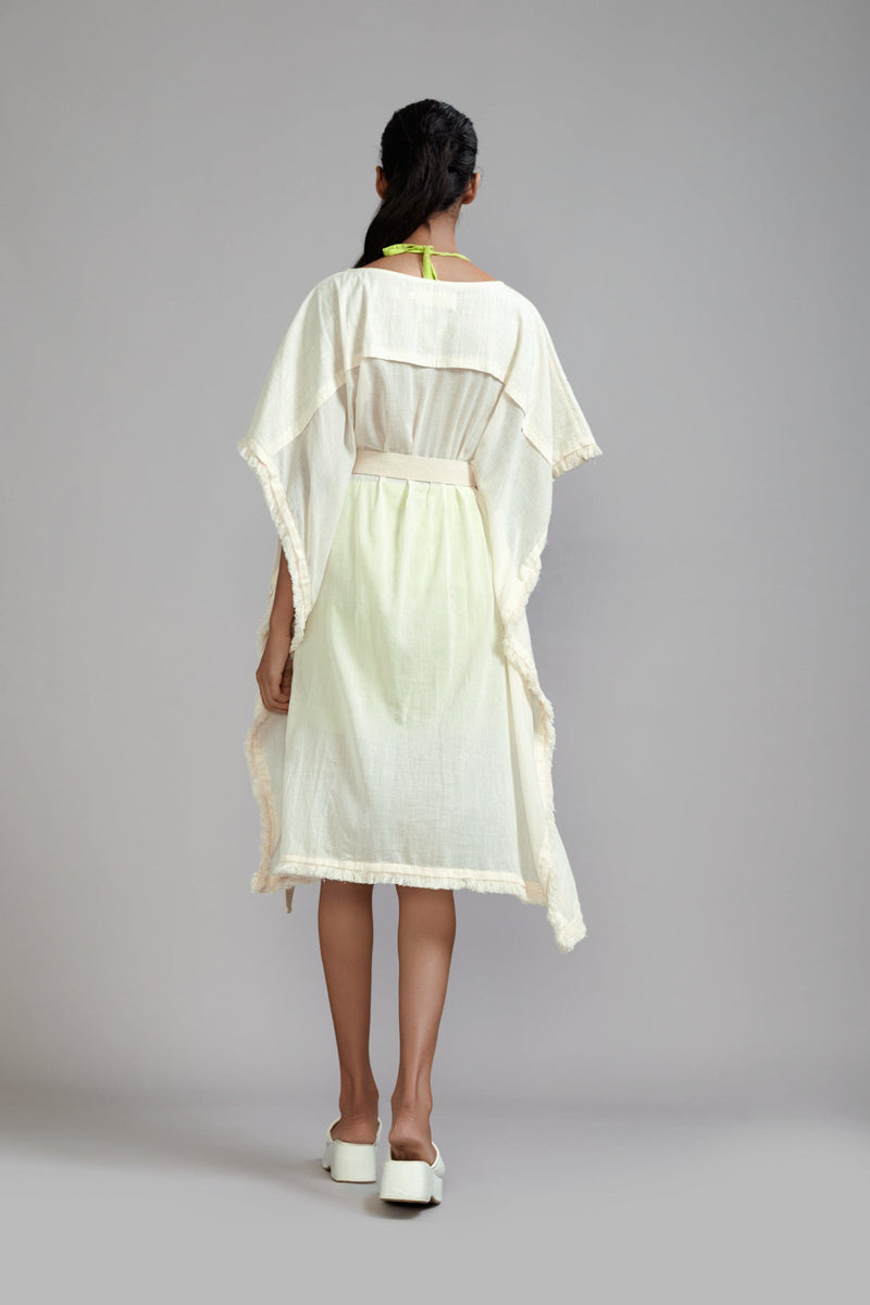 Mati SET Off-White wIth Neon Green Fringed Kaftan Co-Ords (3 PCS)