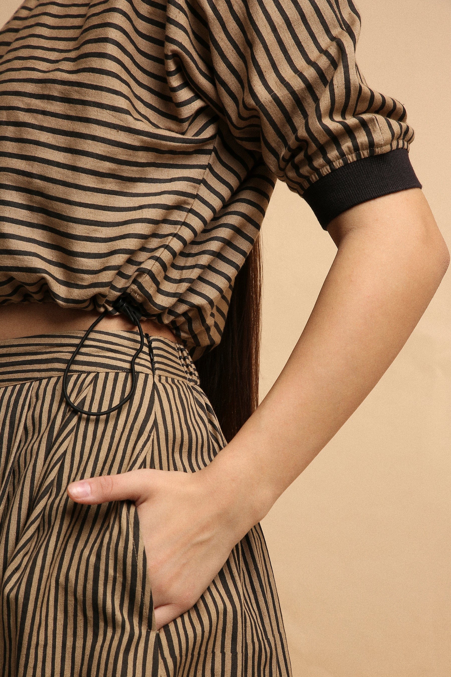 Mati Shirts & Tops Brown Med Striped New Sphara Crop Top