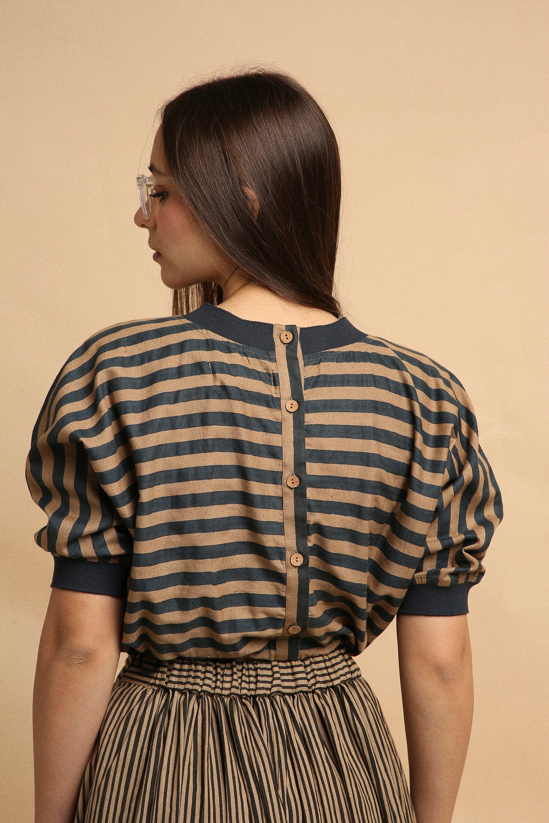 Mati Shirts & Tops Brown Med Striped New Sphara Crop Top