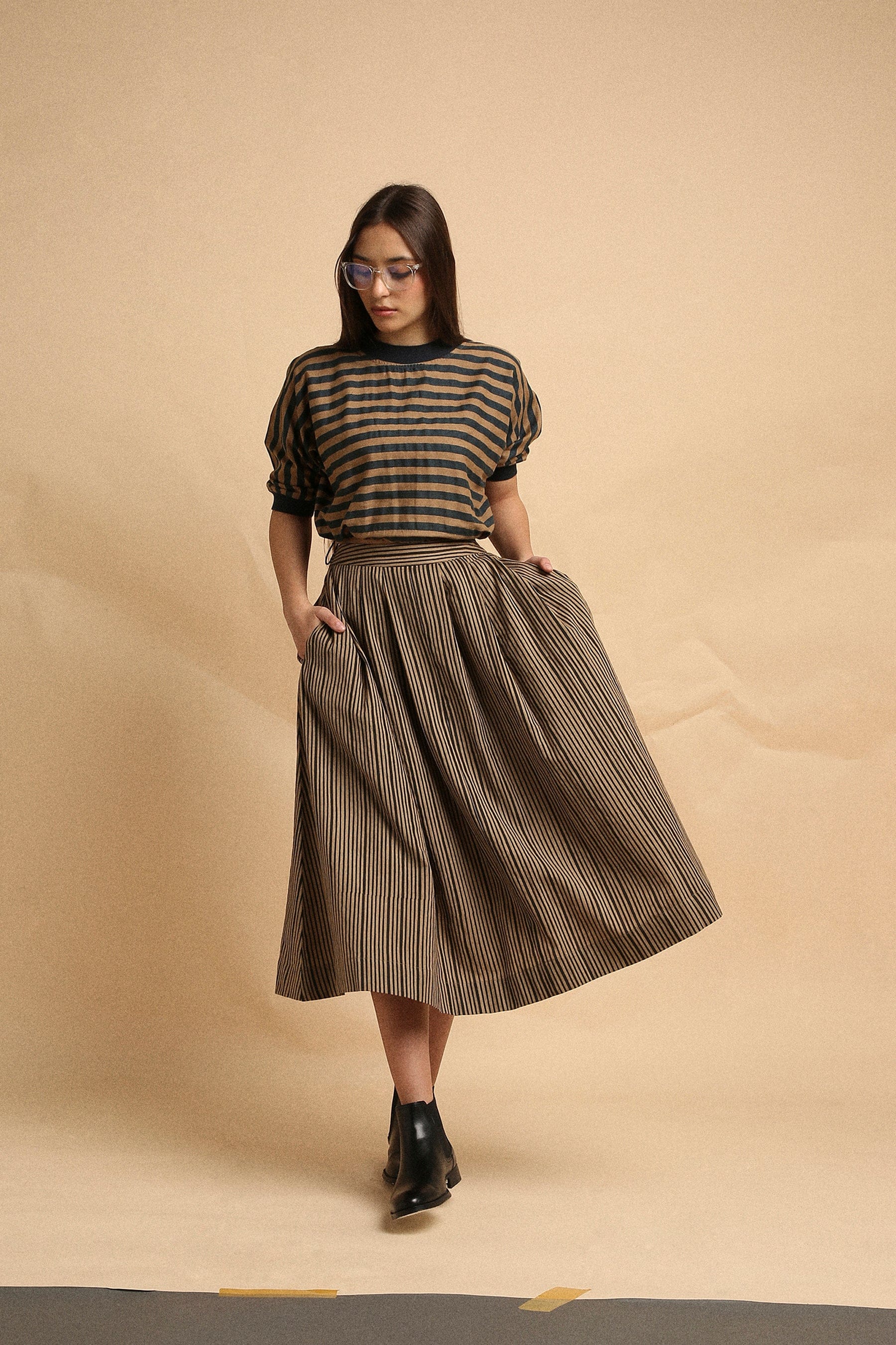 Mati Shirts & Tops Brown Med Striped New Sphara Crop Top