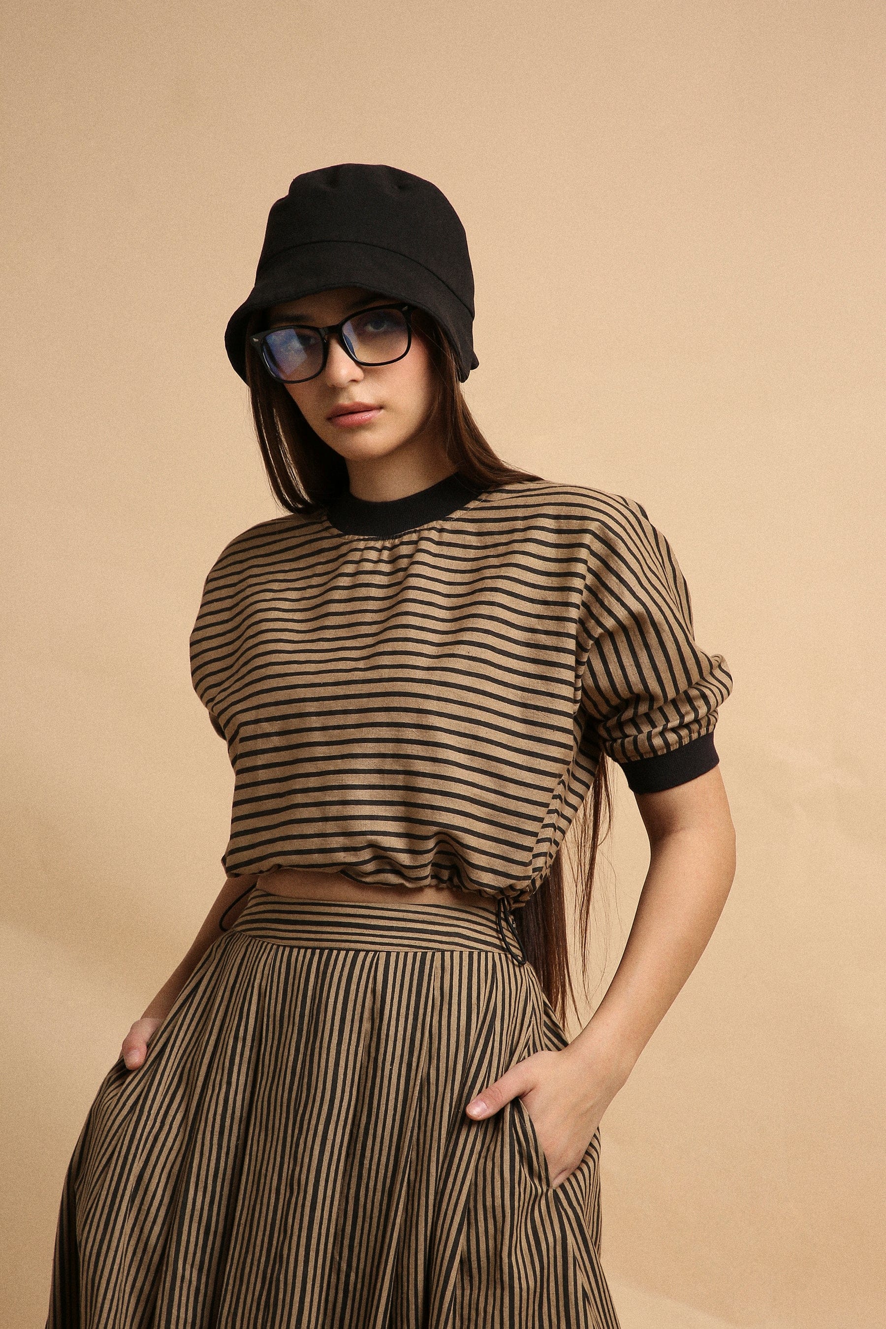 Mati Shirts & Tops Brown Thin Striped New Sphara Crop Top